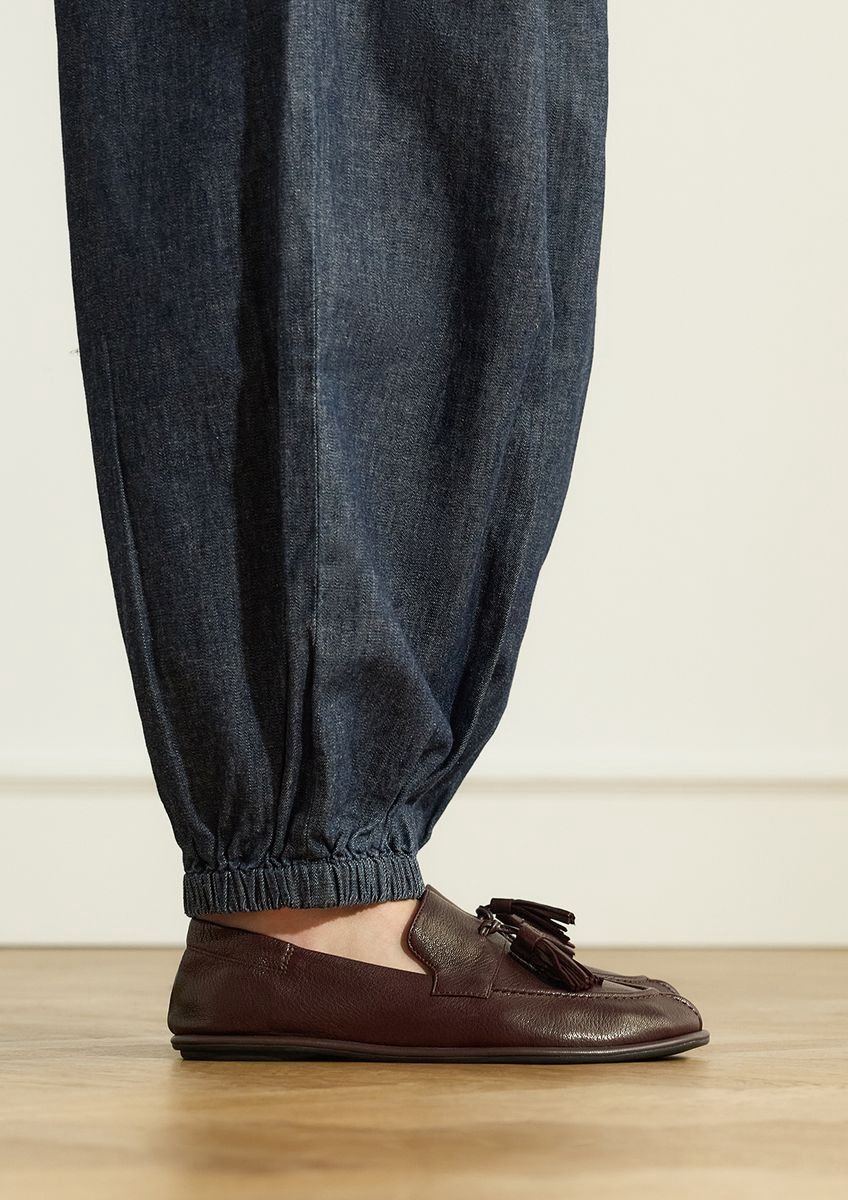Manfield - Dames - Donkerbruine leren loafers met kwastjes - Maat 38