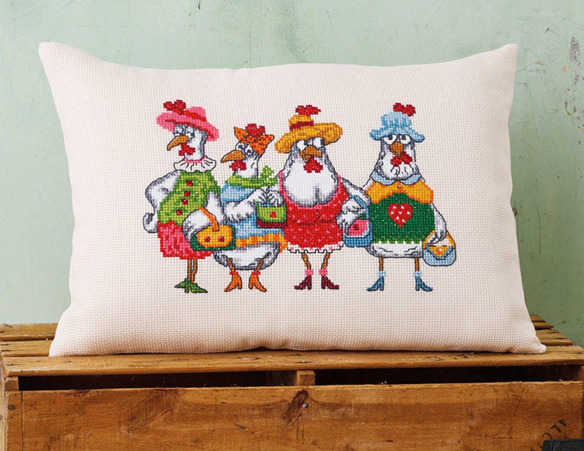 Permin borduurkussenpakket chick-o-holics 83-4123 telpatroon