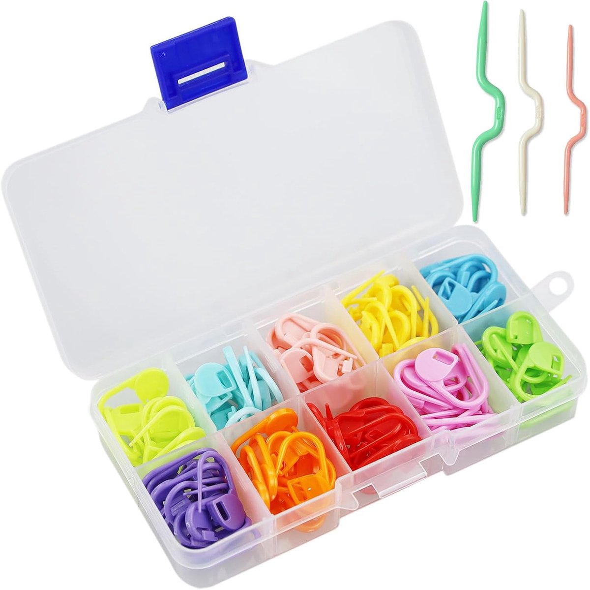 Knitting Marker, 120 Pieces Crochet Markers, 10 Colours, Knitting Markers, Lockable, with 3 Twisted Needles - ShopVlot