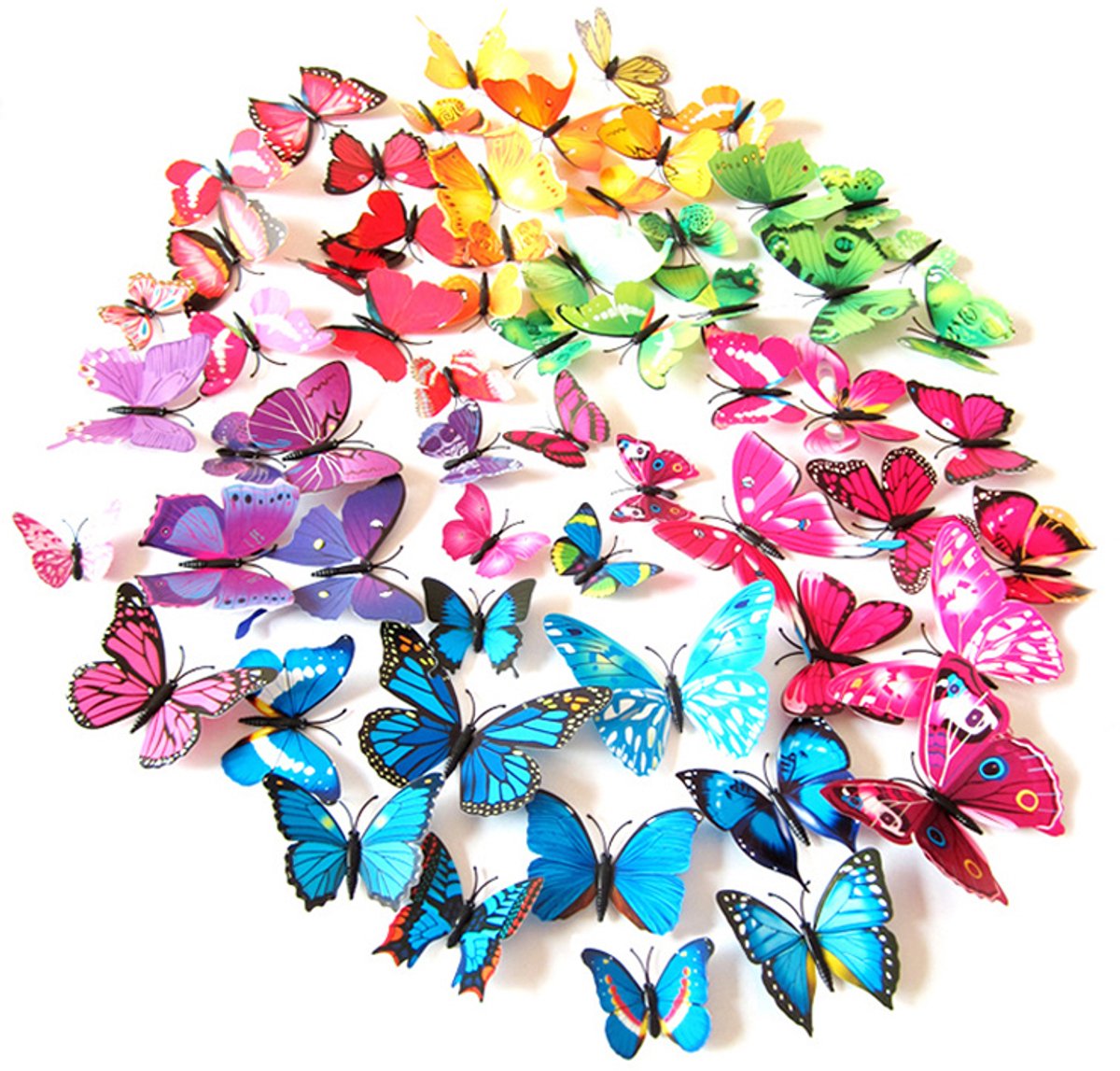 3D Vlinders Muurstickers – 72 Stuks (Diverse Maten & 6 Kleuren) – Met Magneet & Kleefstrips – Wanddecoratie Baby- & Kinderkamer