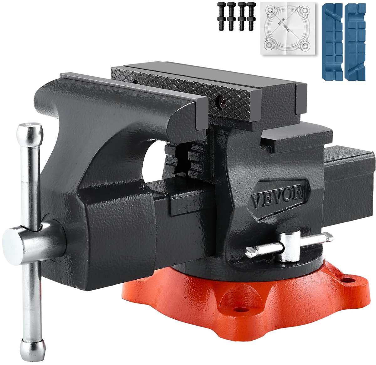 VEVOR Bankschroef, 14 cm kaakbreedte, 5,5 inch maximale kaakopening multifunctionele bankschroef met 360 ° draaibare - ShopVlot
