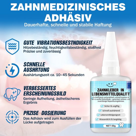 Tandlijm voor tanden, tandlijm, tandprothesenlijm, tandcement, kloofvullend, sneldrogend, weerbestendig en waterdicht - ShopVlot — afbeelding 2