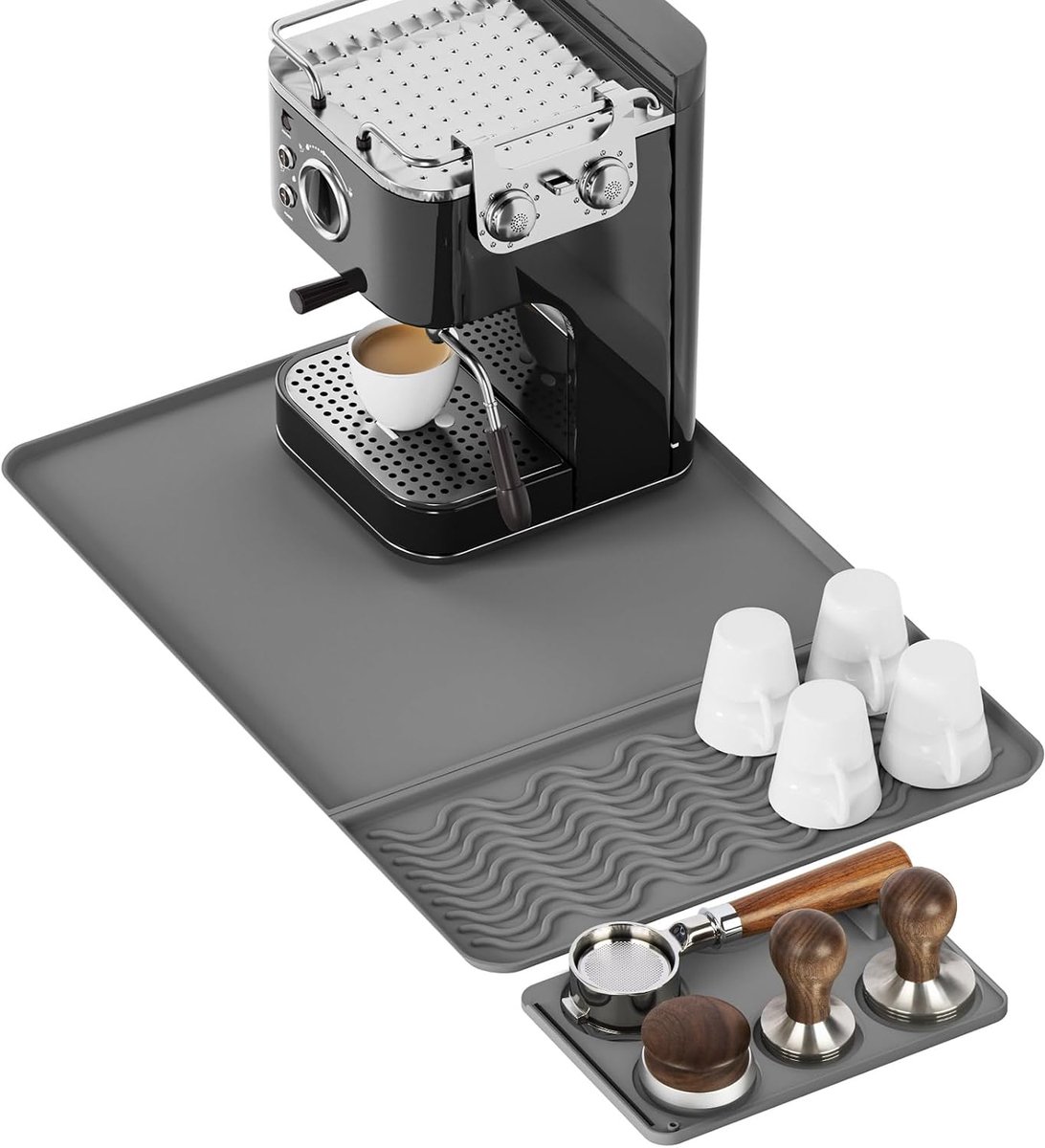2-in-1 Silicone Coffee Mat with Tampmat 60 × 40 cm Grey - ShopVlot