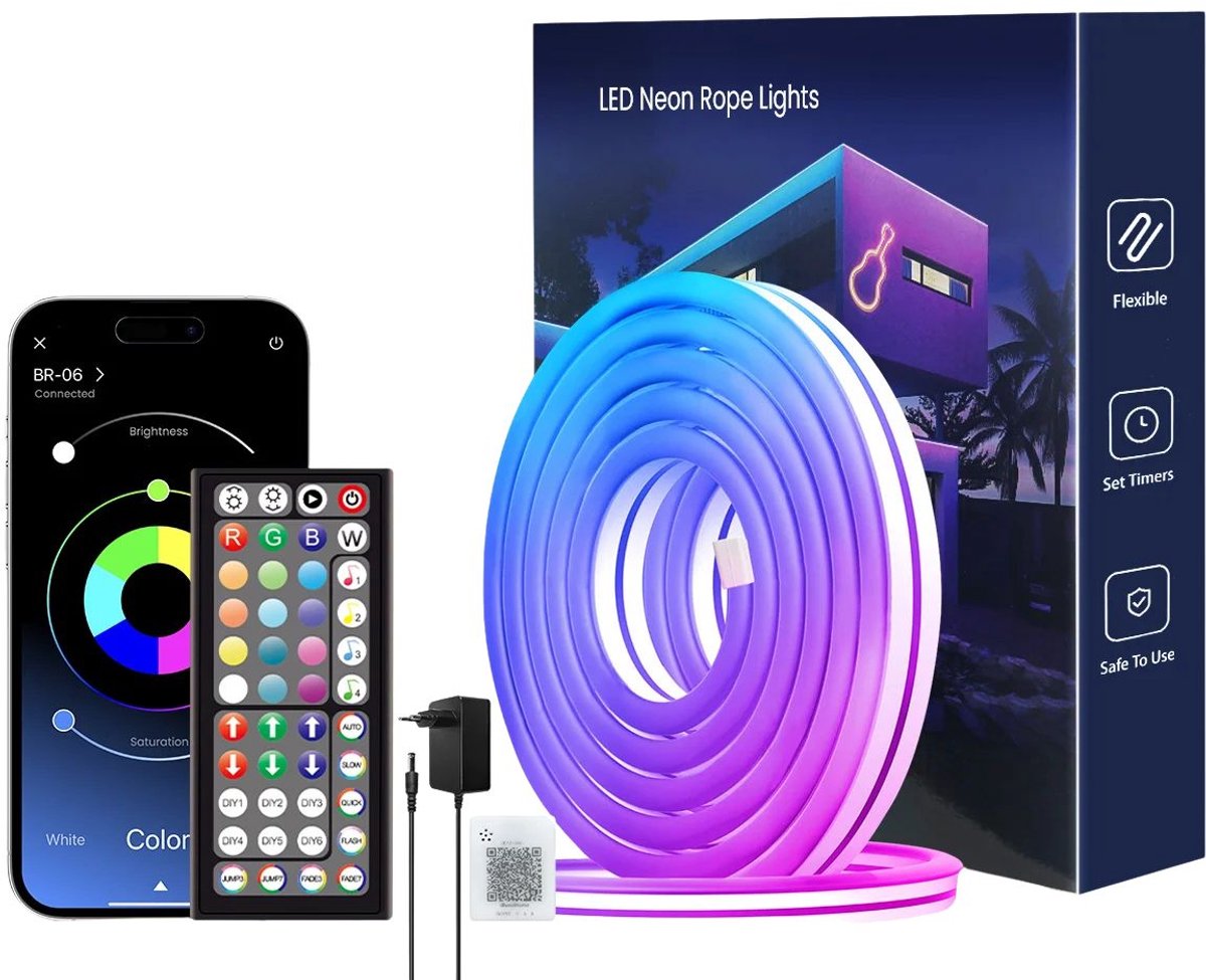 NEON Led strip - Smart LED-strip - muzieksynchronisatie - RGB Neon Verlichting - Volledig Dimbaar - Voor Slaapkamer, Woonkamer, Gamen, Feestdecoratie - Neon Led Strip 20M