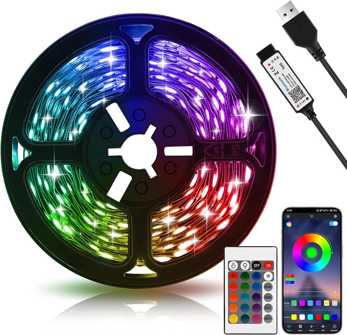 Oumida LED TV Backlight, 5 m, USB TV LED Strip, RGB LED TV Lights with Music Sync, Bluetooth App and Remote Control - ShopVlot