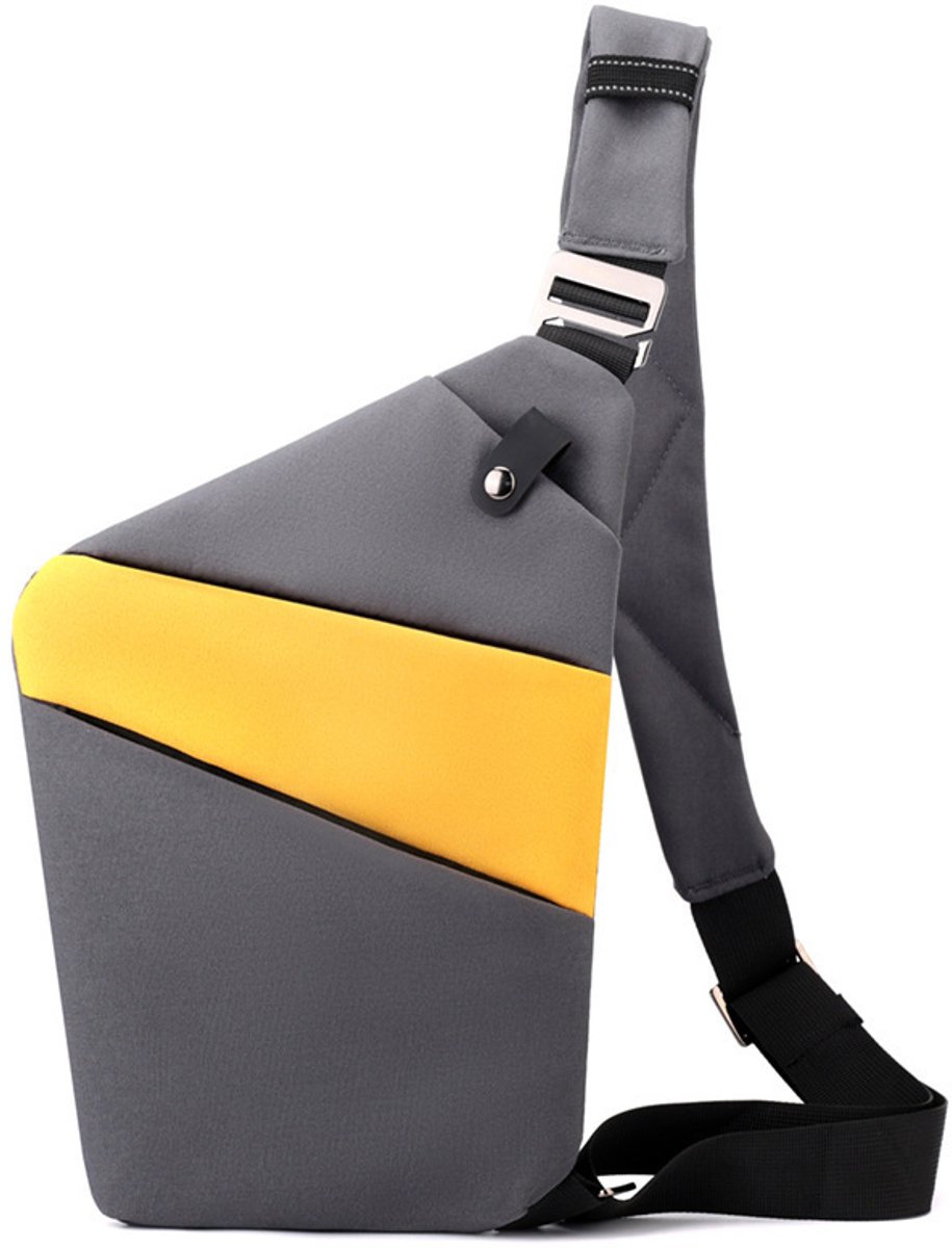 Veilige Schoudertas met Anti-Diefstal Functie - Waterdichte Crossbody Bag-schoudertas met grote capaciteit-Stijlvolle reistassen-Rechter schoudertas-Donkergrijs met geel