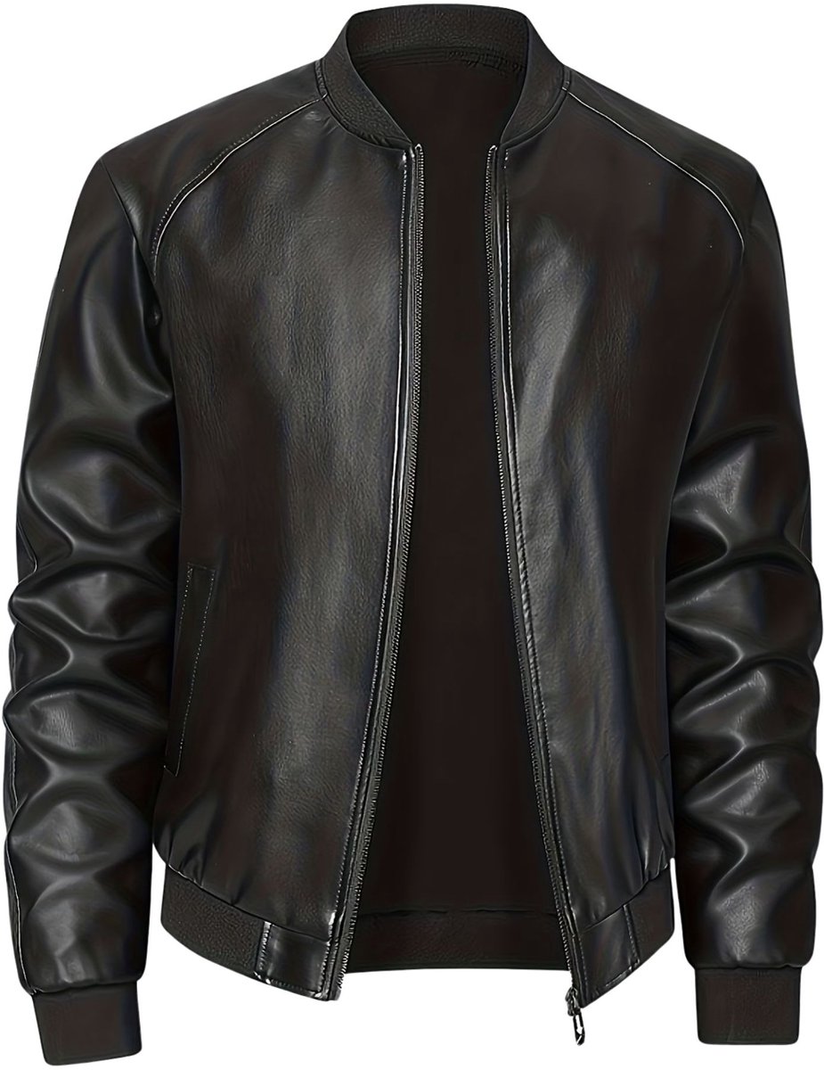 Currero Kunst Leren Jas Leather Jacket Lederen Jas Bomberjack Pilotenjack Blazer Biker Motorjas Motormuis Heren Zwart