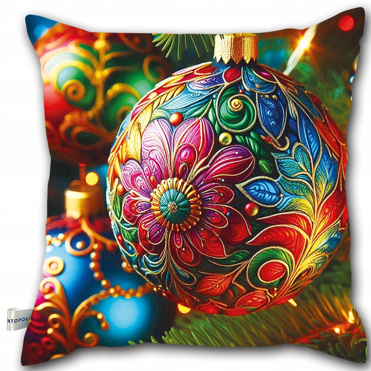 Decoratieve Kerstkussen 40x40cm - Kleurrijke Kerstbal Print