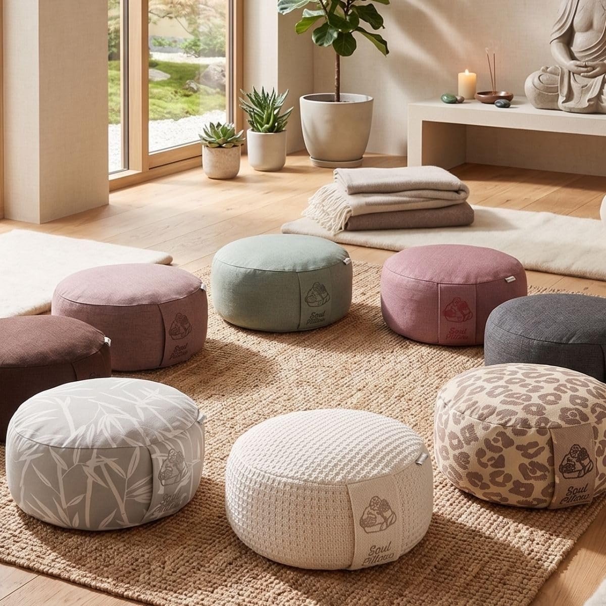 Meditatiekussen - Melange Kastanje - Rond - Speltvulling met Katoenen Overtrek - Voor Meditatie en Yoga