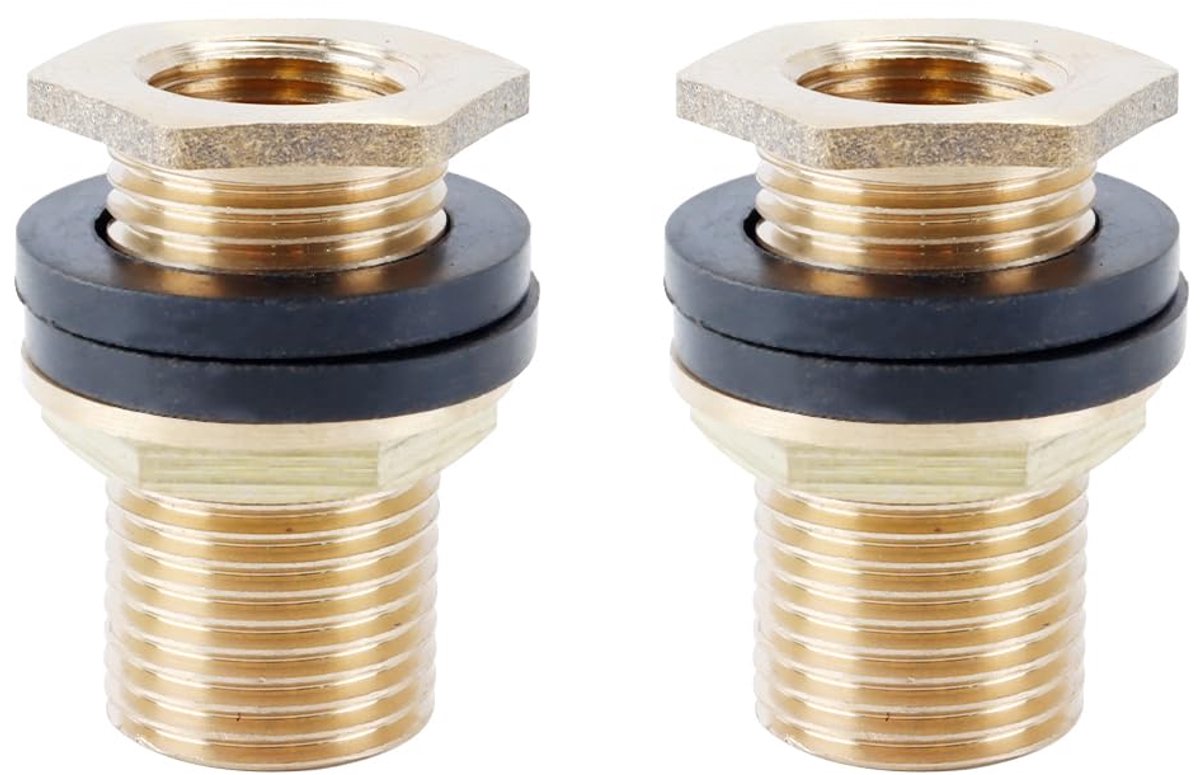 Messing Tankdoorvoer 1/2 inch x Binnengewinde 3/8 inch met 2 afdichtingen