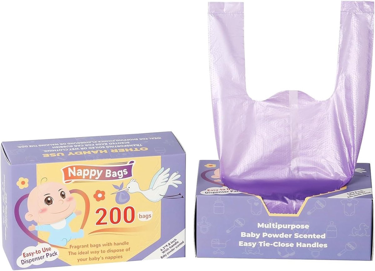 Luierzakjes, 400 stuks babyluierzakken, geur van hitzepilpoeder, met handgrepen - ShopVlot
