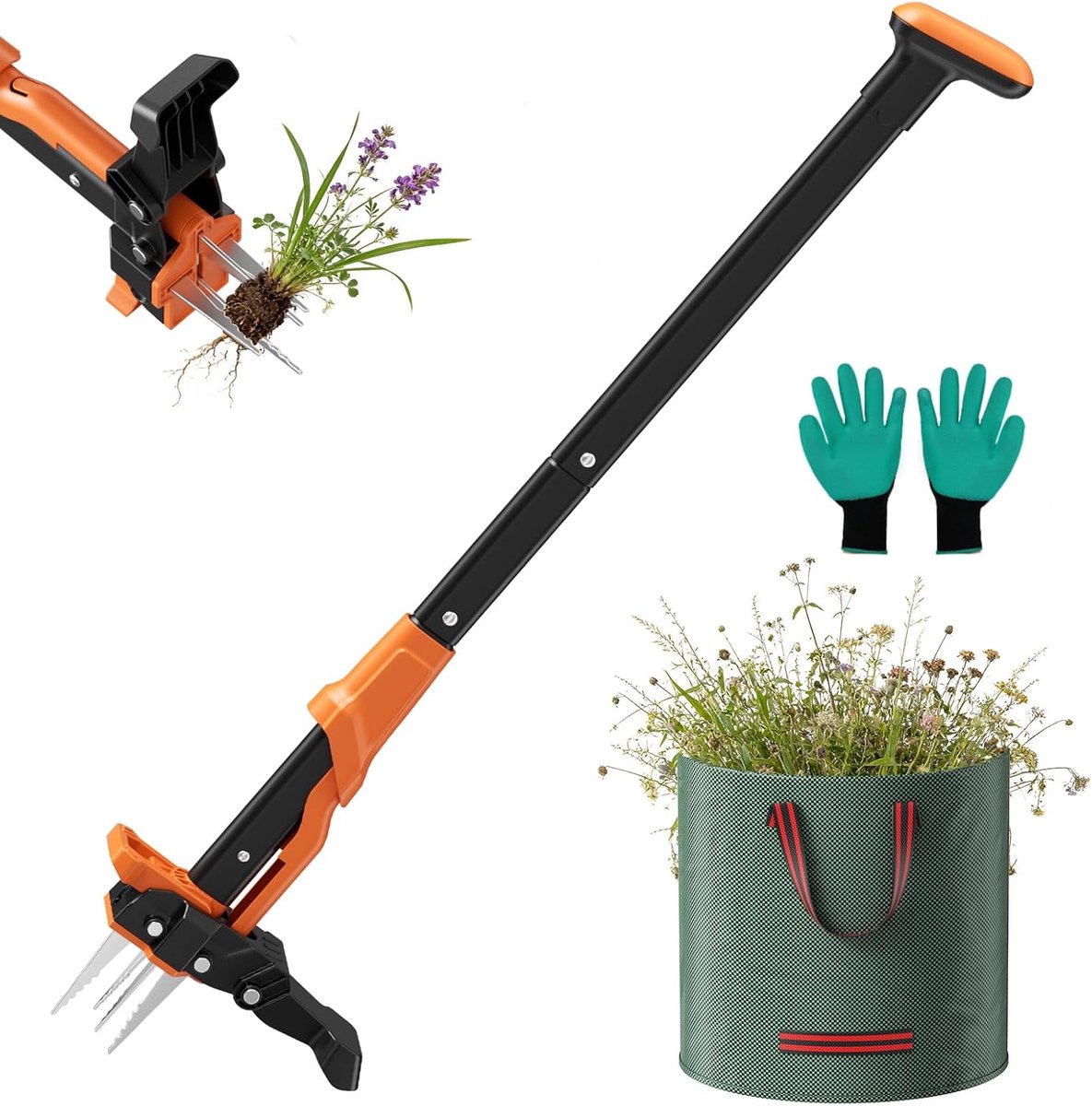 Automatic Weed Cutter + 60L Garden Bag, 100 cm Weed Cutter with 3 Sections and Waste Device - ShopVlot