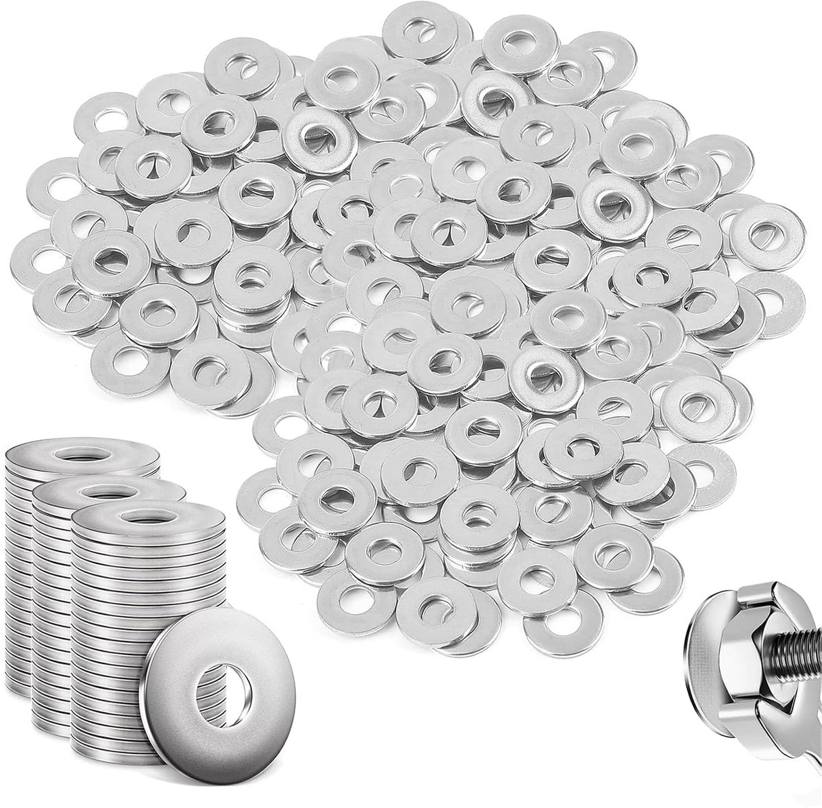 150 stuks sluitringen M4, platte carrosserieschijven, 304 roestvrij staal, platte sluitringen, roestvrije platte - ShopVlot