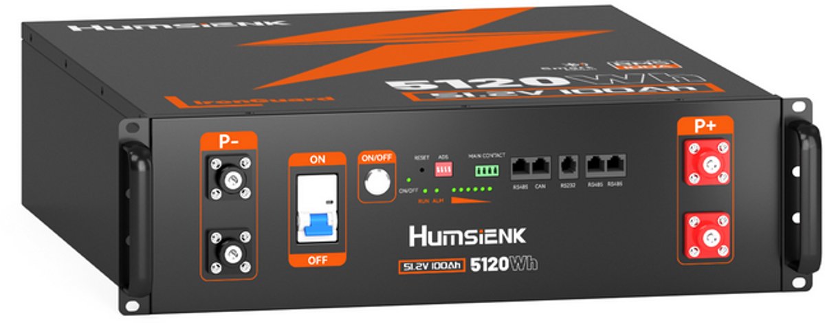 48V 100Ah 3U serverrack LiFePO4-accu – 3A actieve balancering, 5.12kWh, 100A BMS, Bluetooth, CAN/RS485, uitbreidbaar tot 102.4kWh, voor thuisopslag, off-grid en UPS