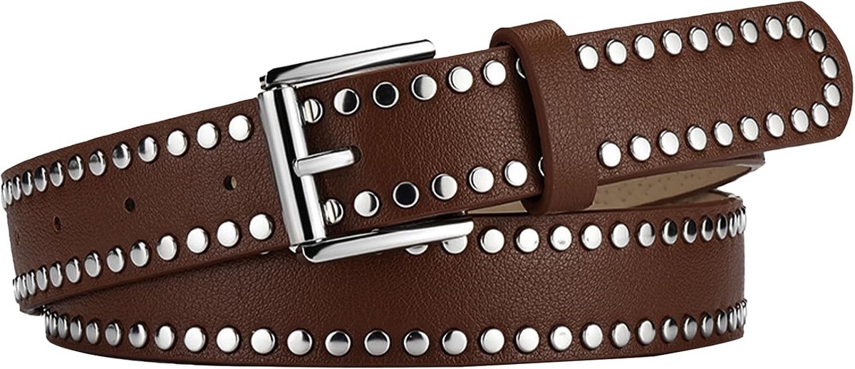 AIEOE Ladies Men Fashion Rivets Punk PU Leather Belt Western Cowgirl Hip Hop Rock Rivets Belt 2.8x107cm - ShopVlot