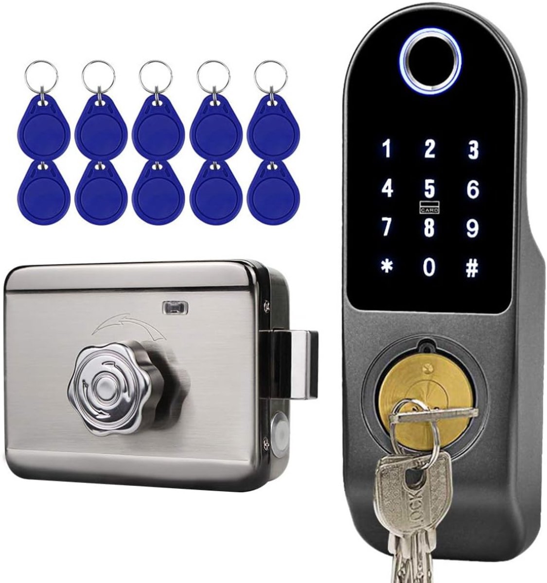 QUOVO® Deurslot Buitendeur - Smartlock - Slim Deurslot Met QUOVOgerdrukherkenning - Codeslot - Elektrisch Deurslot Met Code Toegang - Intelligent Smart Lock - Roestvrij staal - Grijs-16cm x 15cm x 4cm