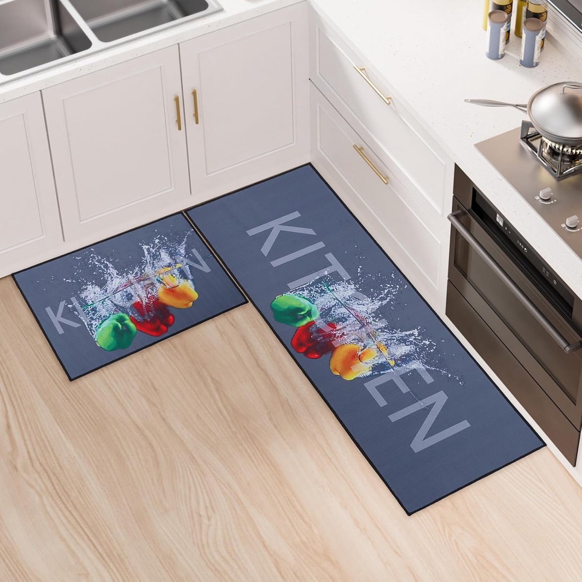Vloermatten set van 2 - Wasbare keukenruggen 40x60 + 40x120 cm - Sneldrogend - Ideaal voor de keuken - ShopVlot