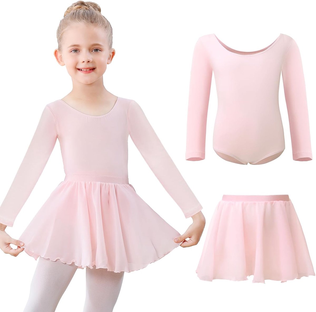 Girls Ballet Wear Long Sleeve Cotton Kids Ballet Leotard with Detachable Chiffon Skirt 3-11 years old tutu dresses - ShopVlot