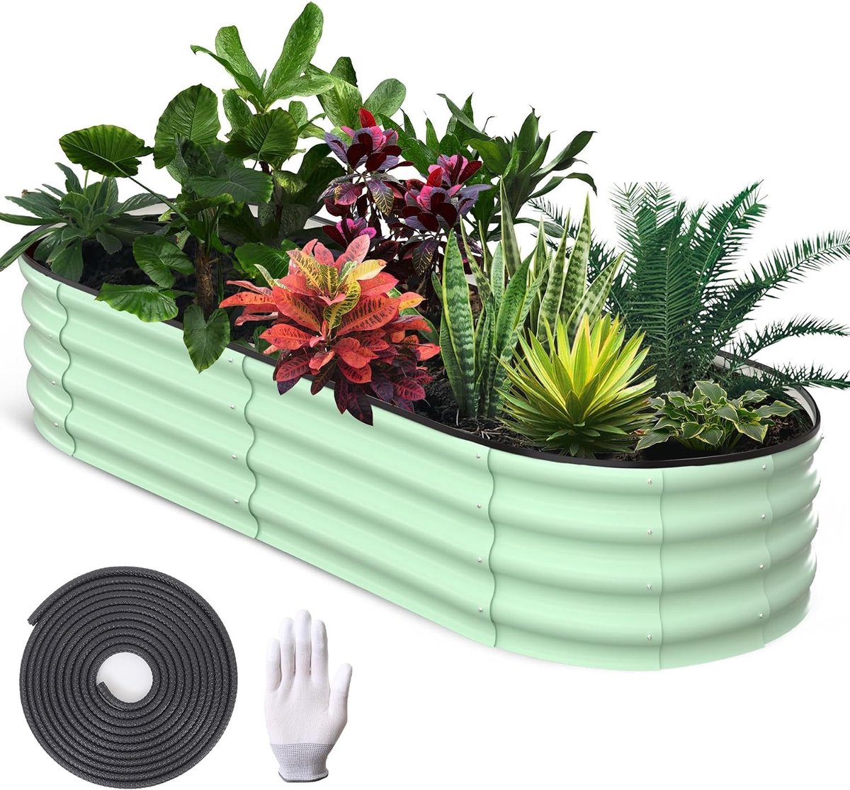 Gegalvaniseerde Moestuinbak XXL - 240 x 60 x 45 cm - Verhoogde Plantenbak voor Buiten - Groen - Veiligheidsranden - Metaal - Bodemloze Kweekbak voor Groenten en Bloemen