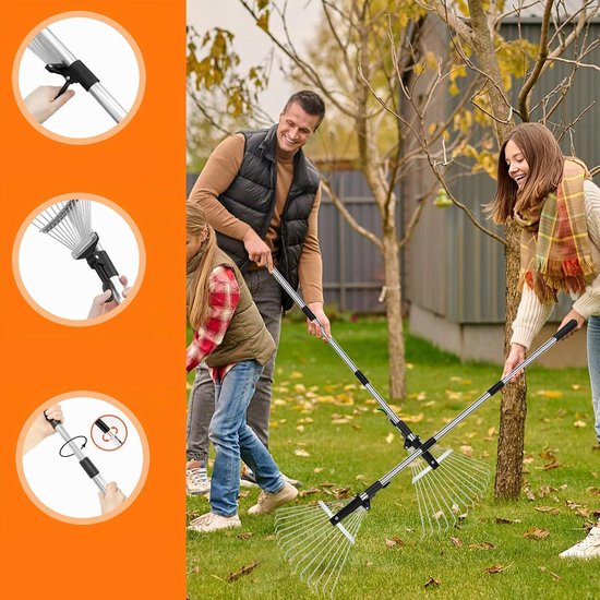 Telescopische Tuinhark Met Roestvrijstalen Kop Met 15 Tanden - Verstelbaar 37-207 cm Anti-Vervorming Roestbestendig - Lichtgewicht Tuingereedschap Voor Bladeren En Gazononderhoud — afbeelding 3