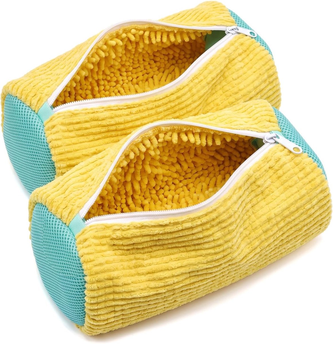 Schoenwaszak voor wasmachine - Geel - 2 stuks - Chenillestof met 360° Bescherming - Voor Sneakers en Canvas Schoenen