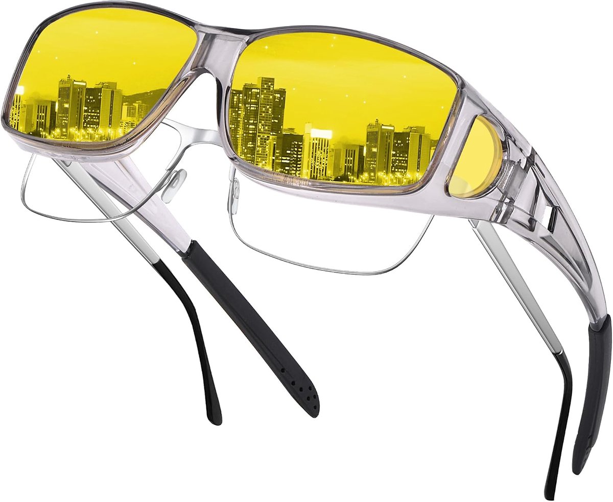 Fit Over Nacht Rijden Bril Gepolariseerd - Anti-Glare Overzet Nachtzichtbril voor Mannen Vrouwen Geel Over Bril - ShopVlot