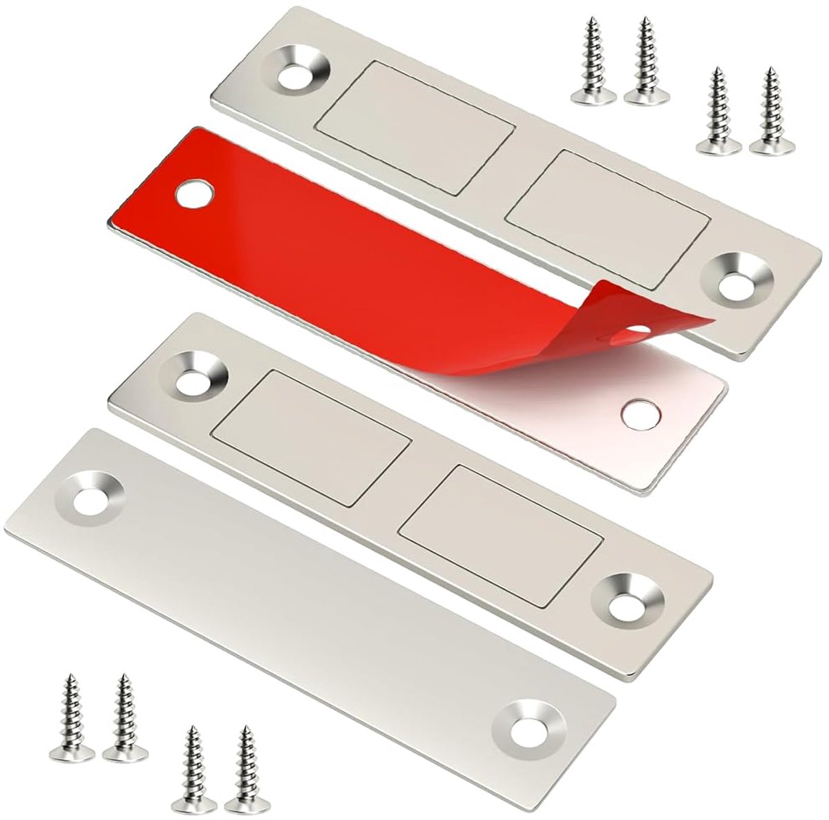 2 stuks extra lange kastmagneten, set met plakband en 4 schroeven, sterke deurmagneten voor kastdeur en balkondeur - ShopVlot