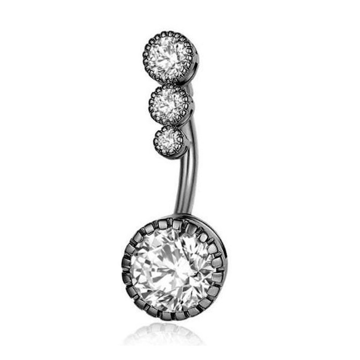 Navel Piercing | Zwart | Diamantjes