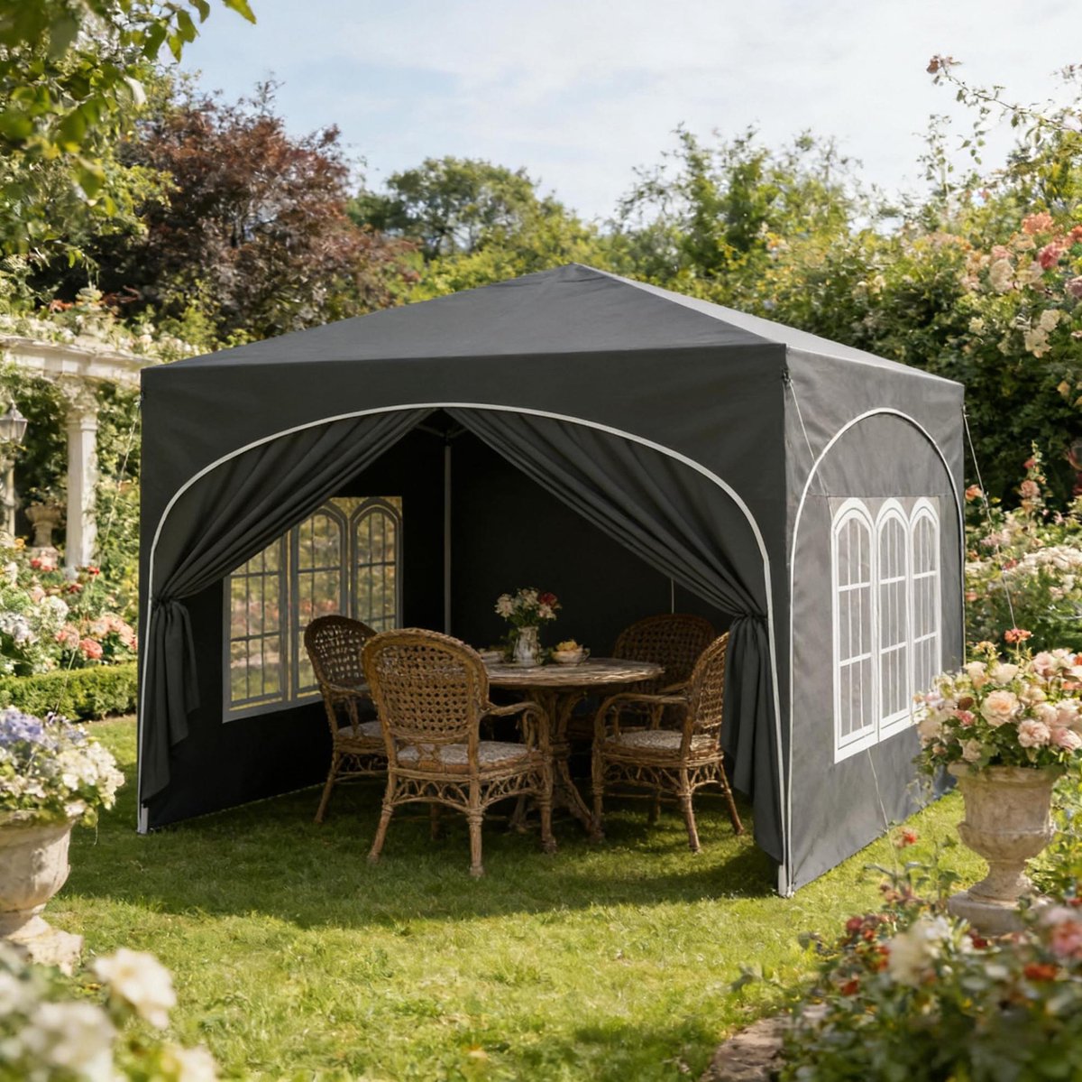 COVREO Paviljoen 300x300 cm grijs, Oxford stof, met verstelbare hoogte