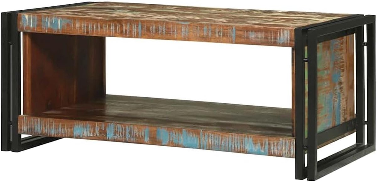 Salontafel Massief Hout - Koffietafel Mango - Woonkamer Opbergen - Geïntegreerde Opbergruimte - 90 x 50 x 38 cm - Veelkleurig