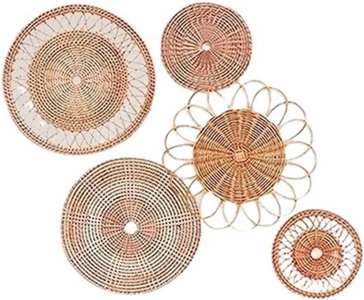 Wanddecoratie Manden - Rattan Decoratie Set - Muren Aankleden - Handgeweven Natuurlijk Materiaal - Set van 5 - Natuurlijk