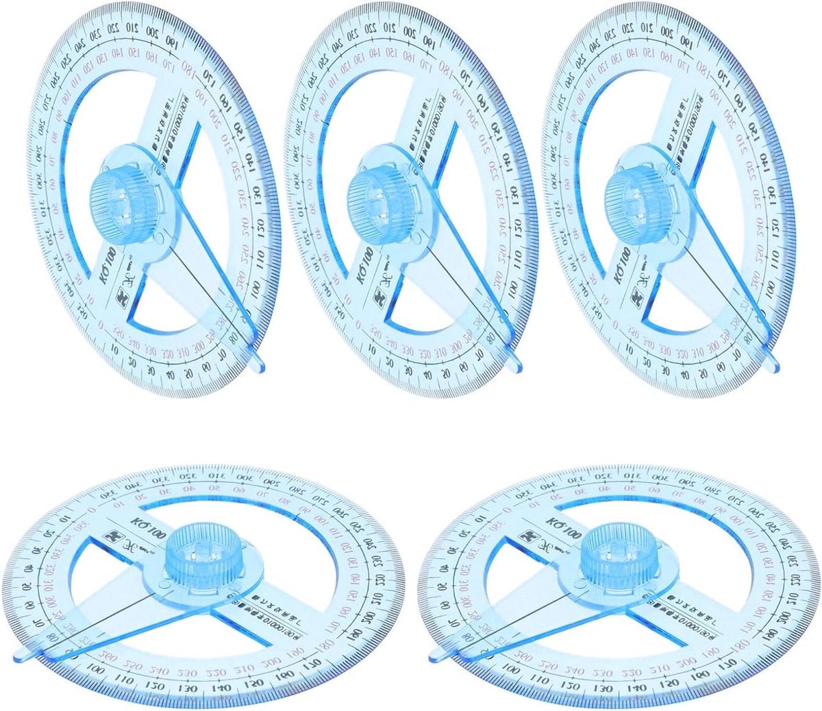 Gradenboog Set - Goniometer Hoekmeter - Technische Tekeningen - Lasergegraveerde Schaal - 10.5 cm - Multicolor