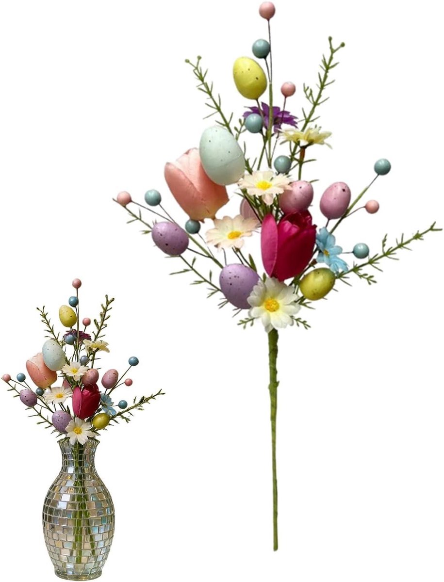 Paastakken met Eieren - Paasdecoratie - Feestelijke Decoratie - Natuurgetrouwe Elementen - 35x35 cm - Multicolor