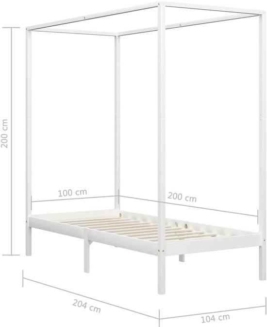 Hemelbed frame - Houten bed - Slaapkamer decoratie - Massief grenenhout - 100x200 cm - Wit — afbeelding 5