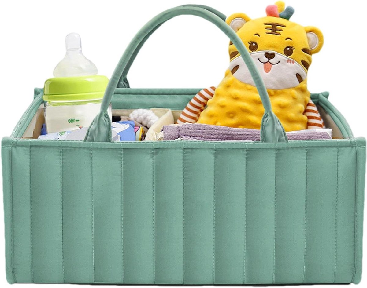Luiermand Opberger - Luierorganizer Mand - Babykamer Organiseren - Met Afneembare Scheidingswanden - 38 x 25 x 17 cm - Groen