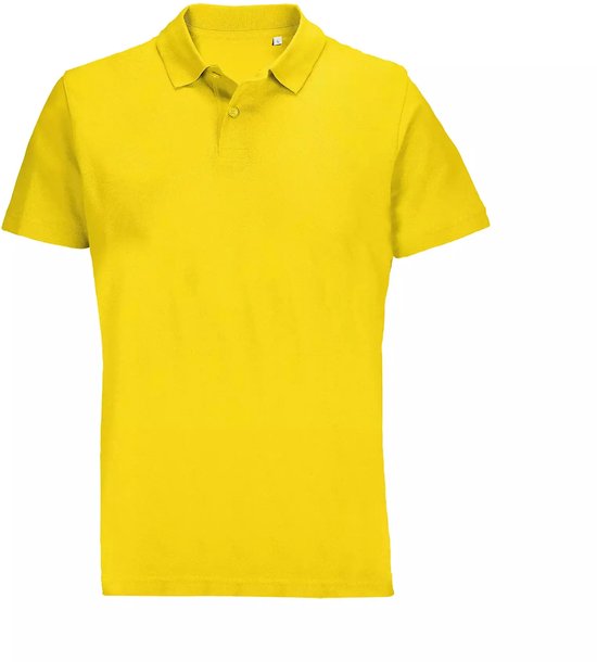Polo doré, vue avant. Manches courtes et col avec boutons.