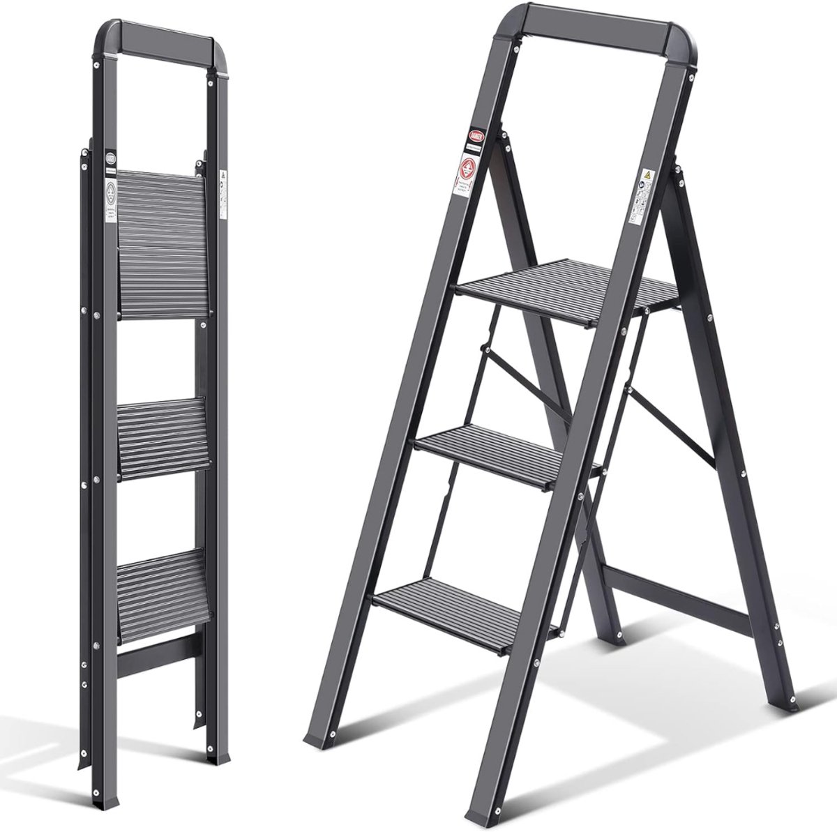 Lìon® Huishoudtrap 3 Treden - Huishoudtrap - Ladder - Zwart - 117cm x 45cm x 109cm