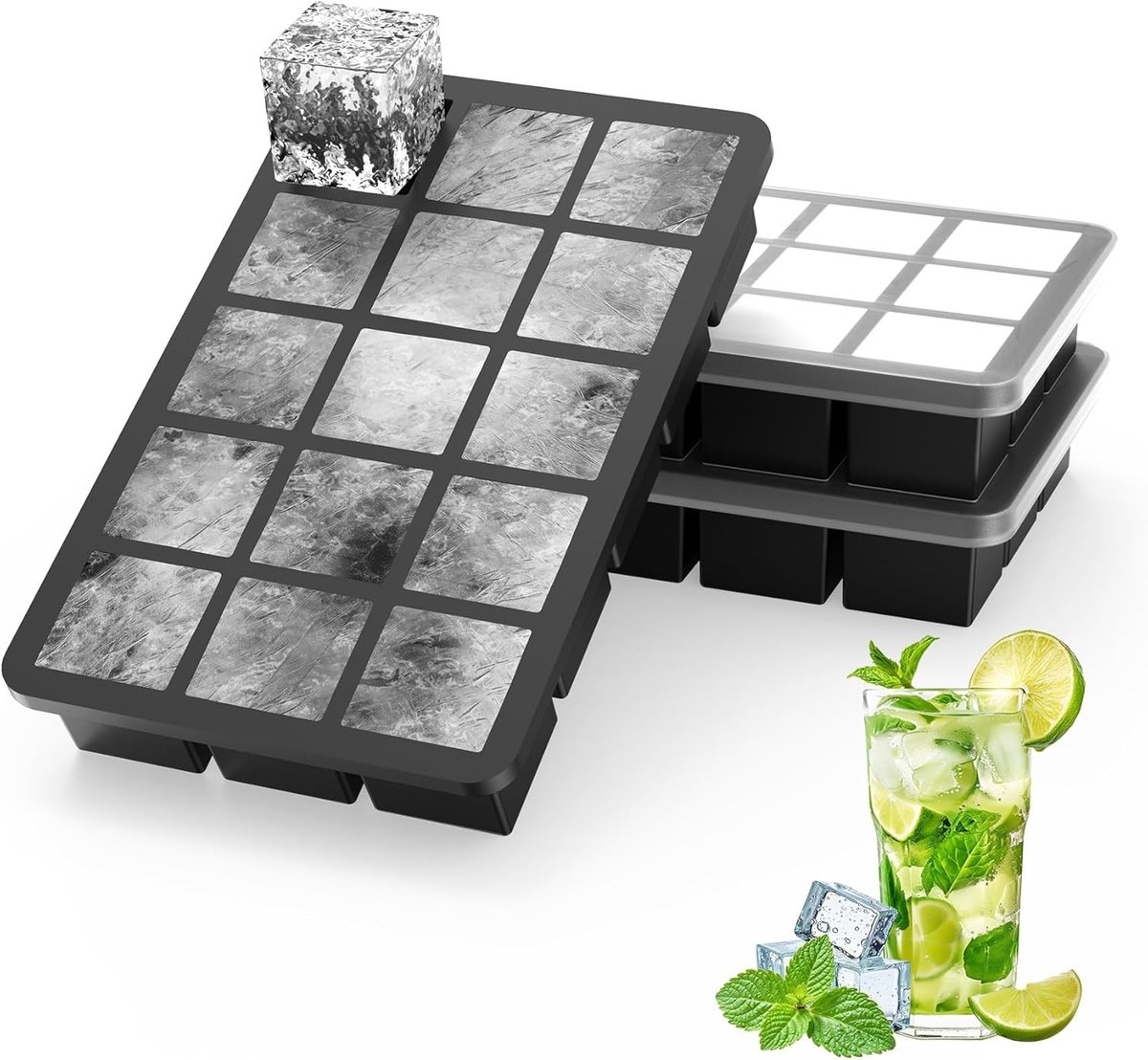 IJsblokjesmachine voor crushed ice - Transparant - 3 Stuks - Siliconen IJsblokjesvorm met Deksel - Voor Drank en Cocktails