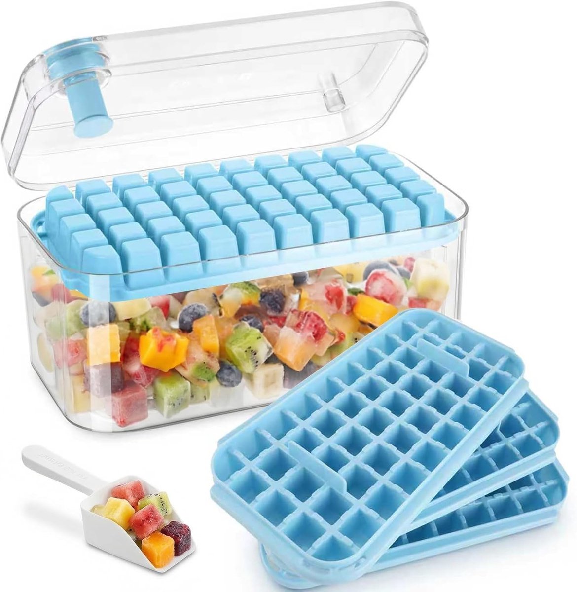 IJsblokjesmachine voor crushed ice - Blauw - 150 vakjes - BPA-vrije kunststof ijsblokjesvorm met deksel en opbergbak - Voor thuisgebruik