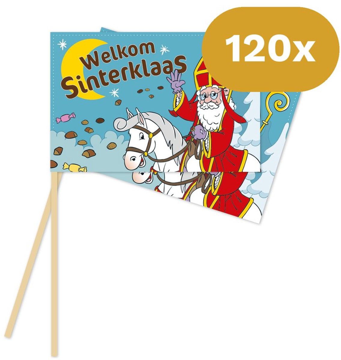 120x Sinterklaas Zwaaivlaggetjes 20x30cm - Papieren Vlaggetjes voor de Intocht - Zwaaien & Versieren