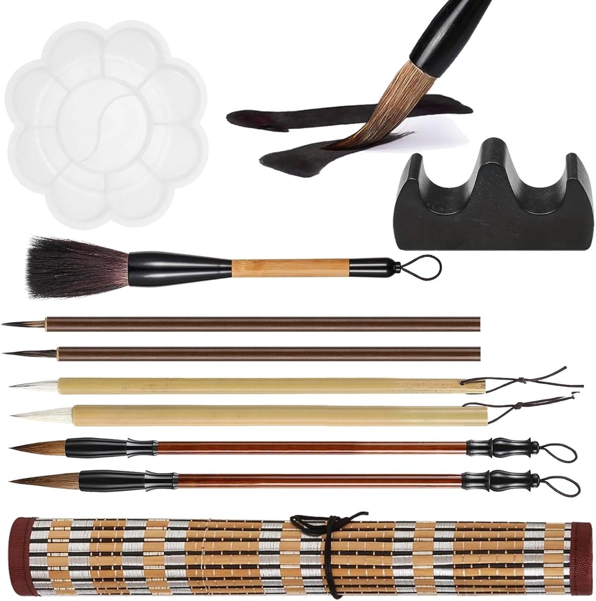 Professionele Kwastenset voor Calligrafie en Handlettering - 10 Stuks voor Sumi en Kanji Tekenen met Opbergtas