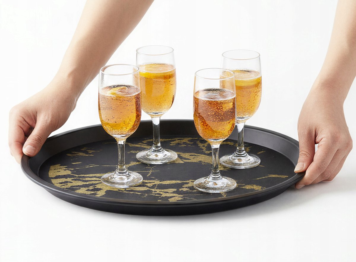 Antislip Serveerschaal Zwart met Patroon 41cm - Professioneel Keukenmateriaal