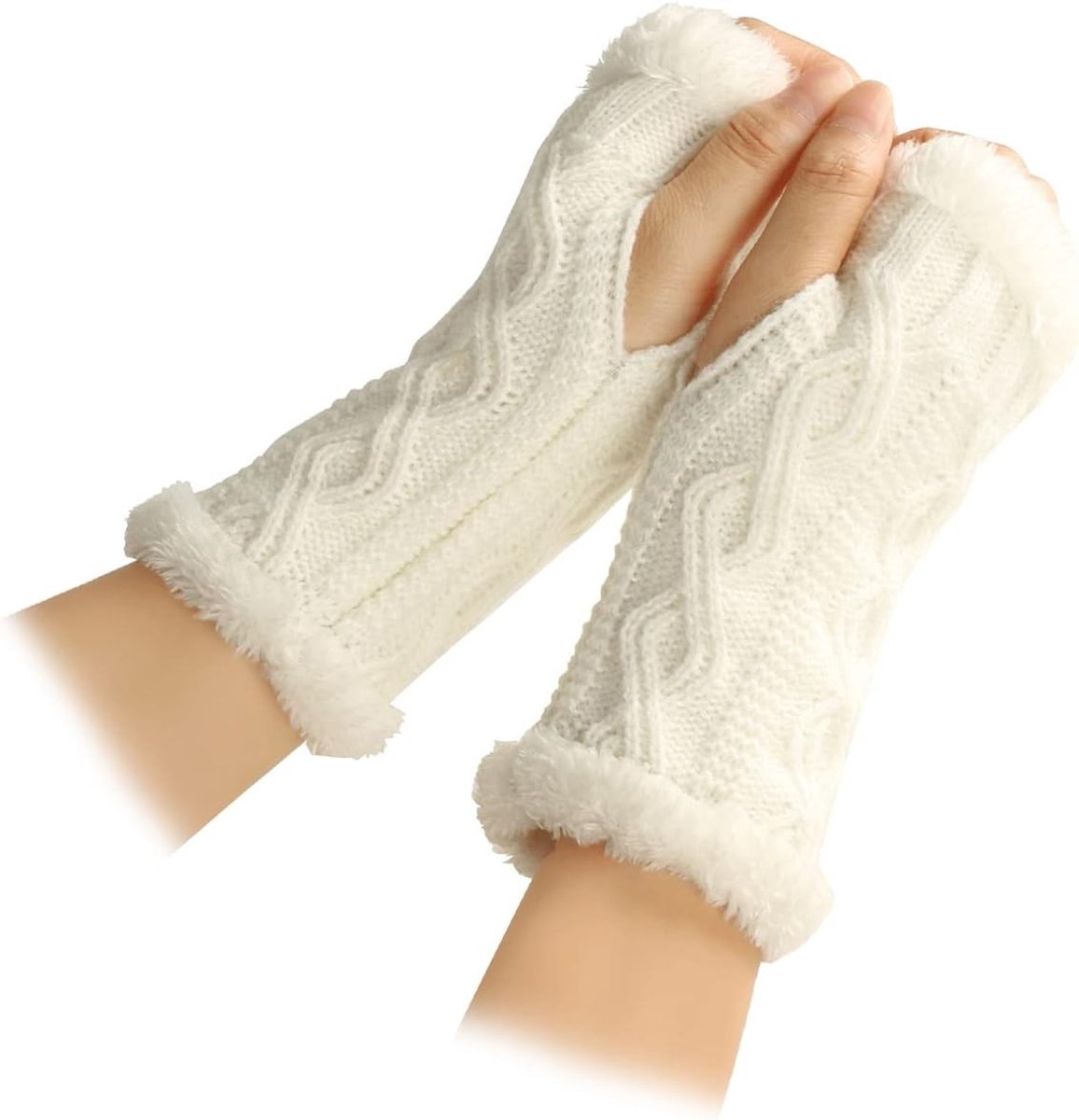 Dames Vingerloze Gebreide Handschoenen voor de Winter - Warme Pols- en Armwarmers met Duimopening