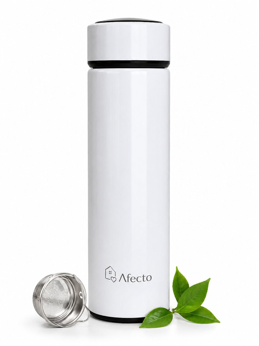 Afecto Dubbelwandige wit geïsoleerde drinkfles | inhoud 500 ml | Dubbelwandige Thermosfles - Thermosbeker - Isoleerfles - Thermoskan - Travel Mug - bidon drinkfles - Koffiebeker - Drinkflessen - RVS - Metaal