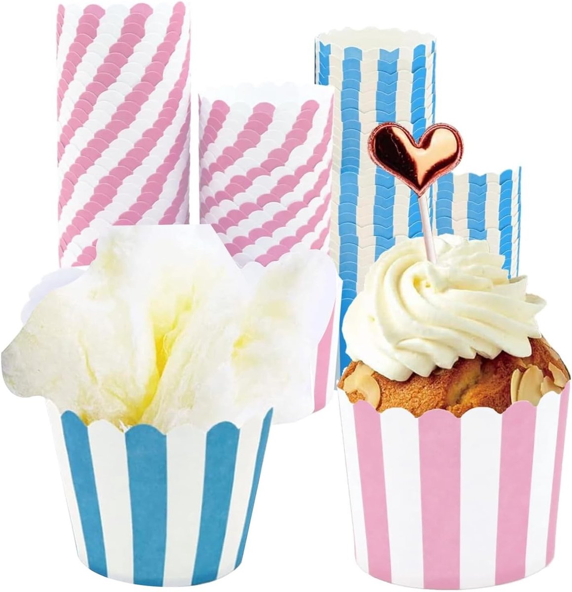 Set van 100 Papieren Muffinvormen en Cupcake Liners voor Bakken, Ideaal voor Feestjes en Verjaardagen, Roze en Blauw