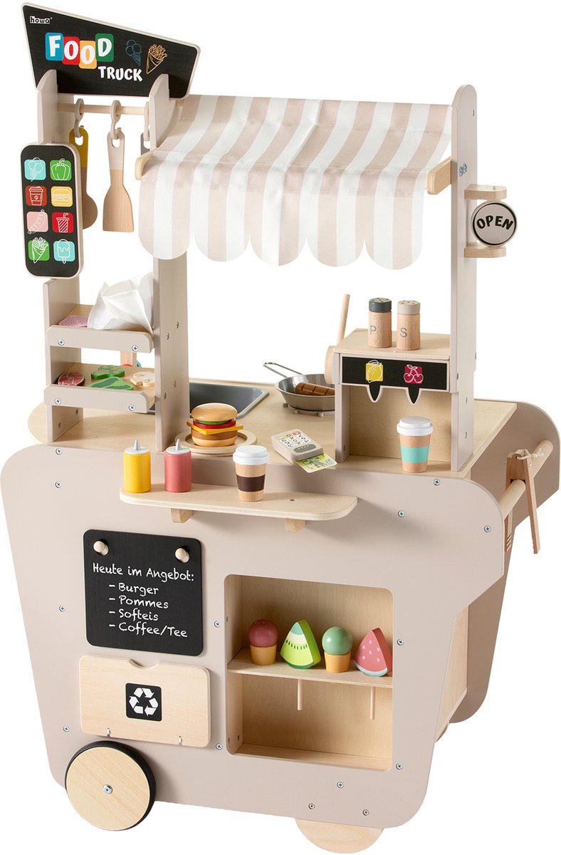 howa XXL Houten Speelgoed Foodtruck – Kinderkeuken & Winkel in één met accessoires 4756