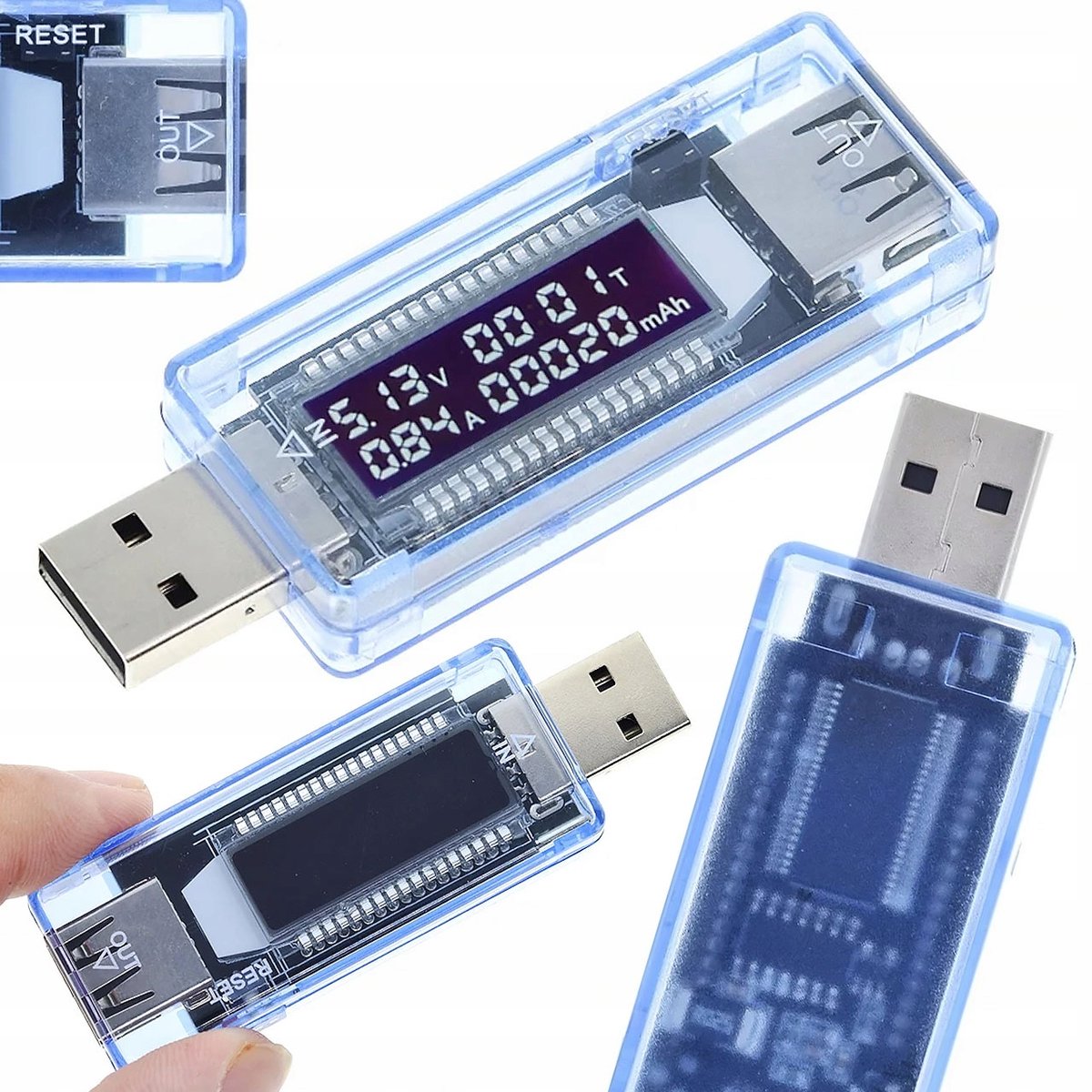 Rosfix USB Spanningstester KWS-V20 - Voltmeter Ampèremeter - 4–20V 0–3A LCD