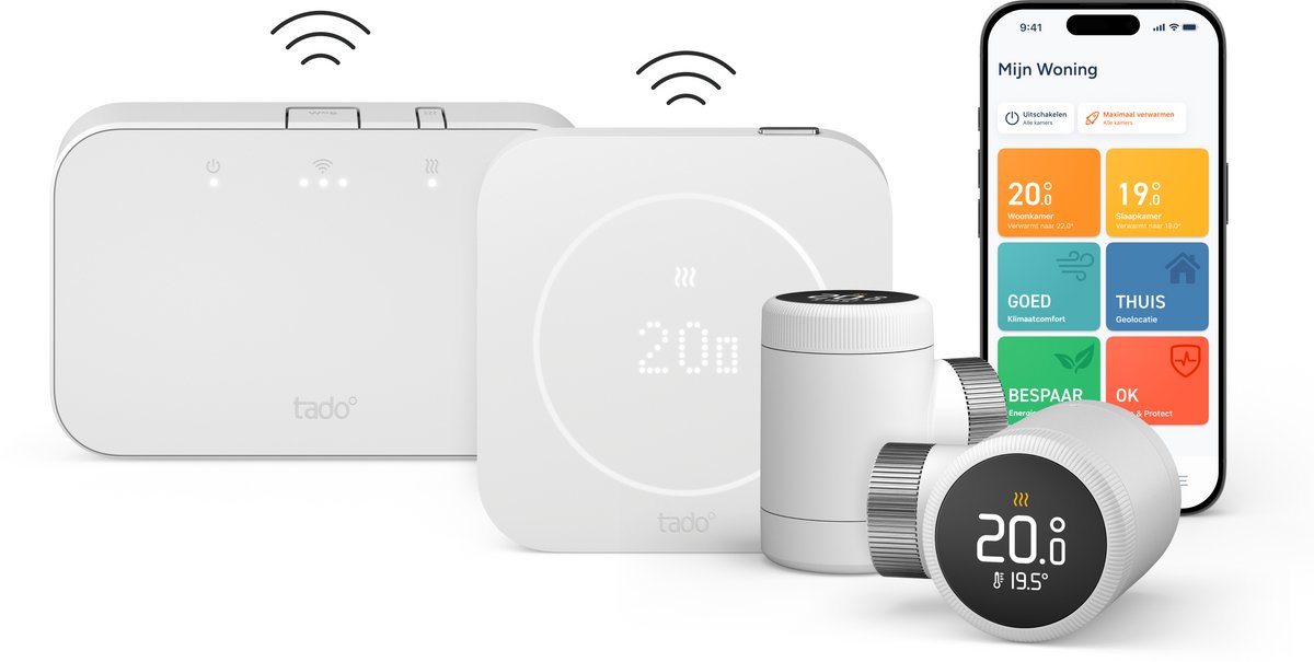tado° Draadloze Slimme Thermostaat X (2e gen.) Multi-Room Starterskit - Incl. 2 Radiatorknoppen - OpenTherm & Relay - Matter, Google Home, Alexa & Apple Home - Wit
