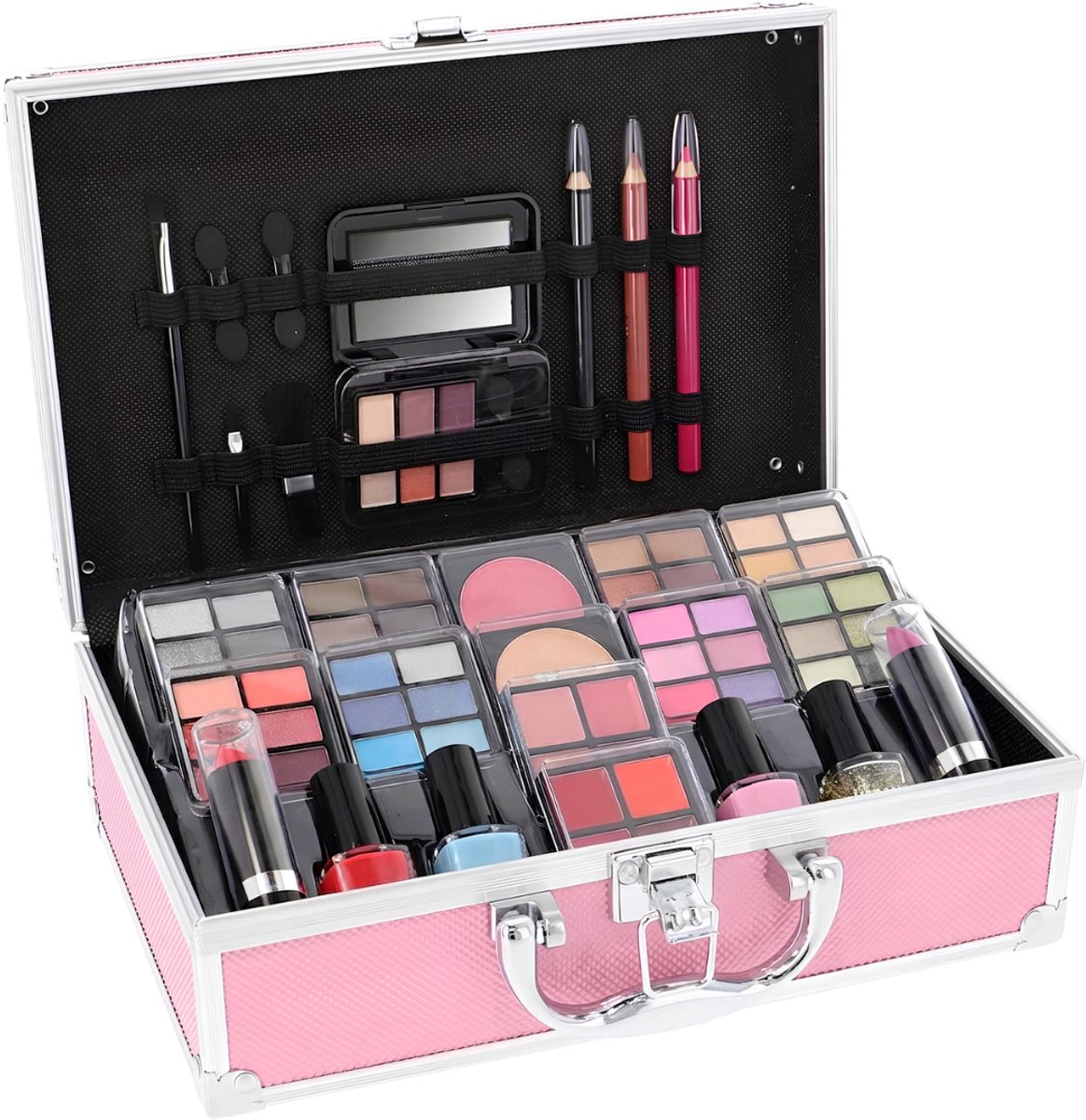 Ploutos® Make Up Koffer - Make Up Koffer Met Inhoud - Make Up Set - Make Up Koffer Meisjes - Roze/Zwart - 26cm x 20 x 10cm