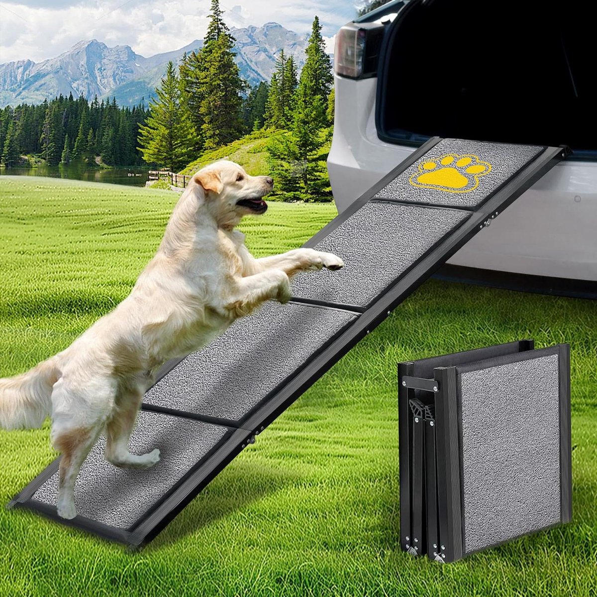 Hondenhelling Opvouwbaar - Hondentrap Auto - Veilig Instappen - Antislip Tapijt - 160 cm - Zwart